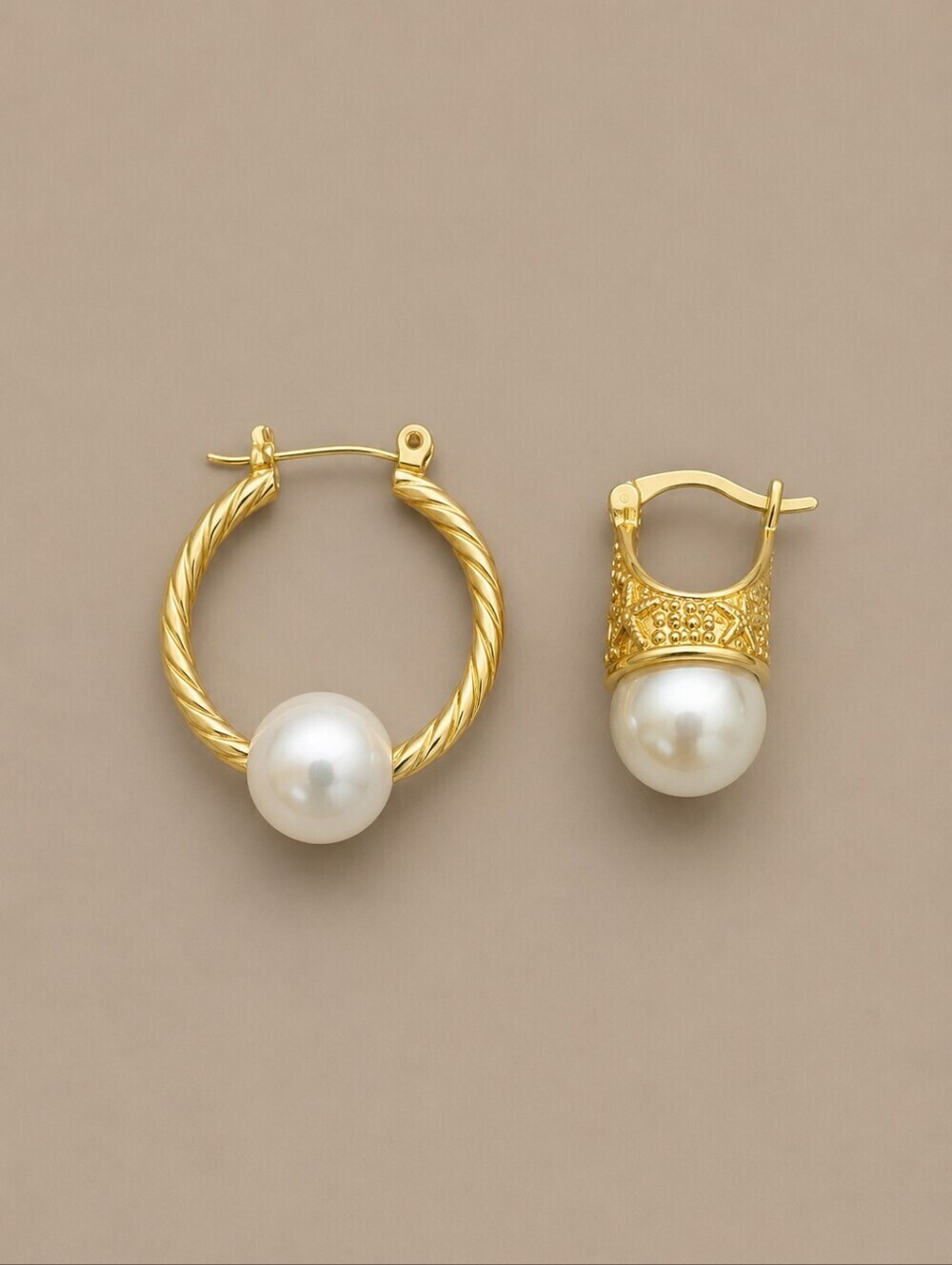 VTG Mismatched Faux Pearl Mermaidcore Hoop Earrings